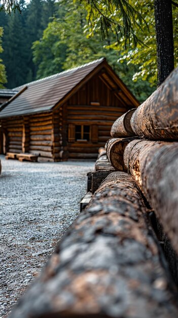 Photo wooden logs side view planks resembling a log cabin