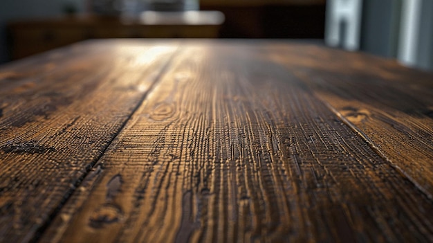 Wooden long table close up