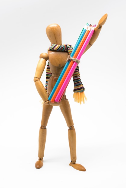 Wooden mannequin with colorful paints