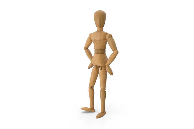 Wooden mannequin with hands in the pockets