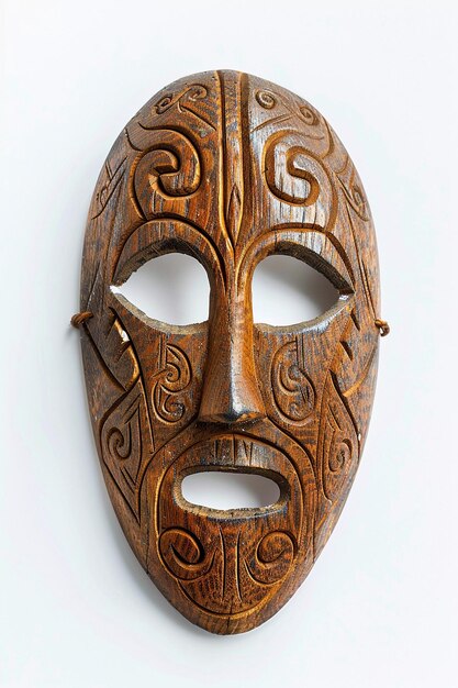 Photo a wooden mask with a brown wooden face that says quot h h quot