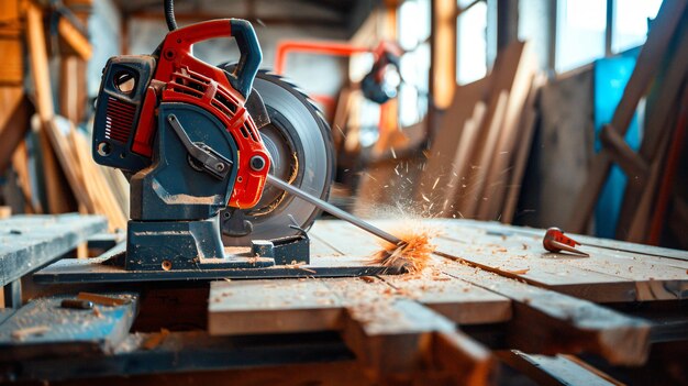 a wooden mill with a red handle and a red handle is being used to make a piece of wood