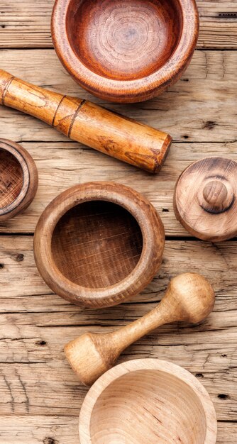 Photo wooden mortar and pestle