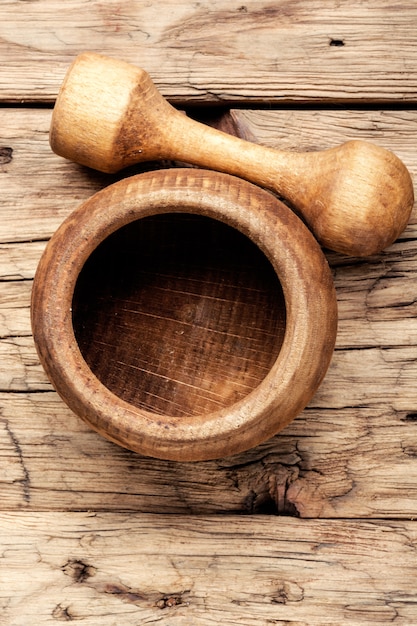 Wooden mortar and pestle