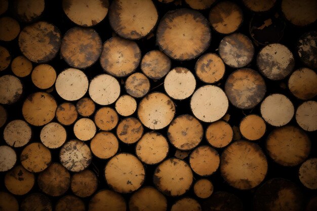 Wooden natural logs chopped round logs of firewood harvesting firewood for the winter background