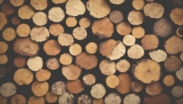 Wooden natural logs chopped round logs of firewood harvesting firewood for the winter background