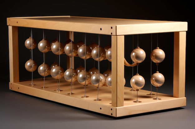 Photo wooden newtons cradle on dark background