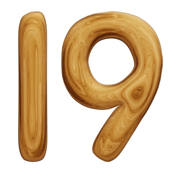 Wooden number 19 for math education and business concept