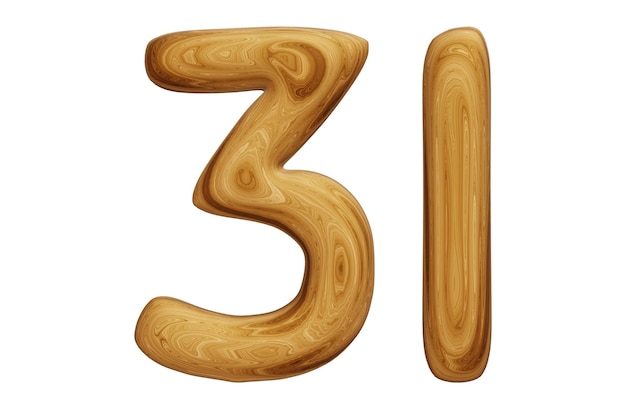 Wooden number 31 for math education and business concept