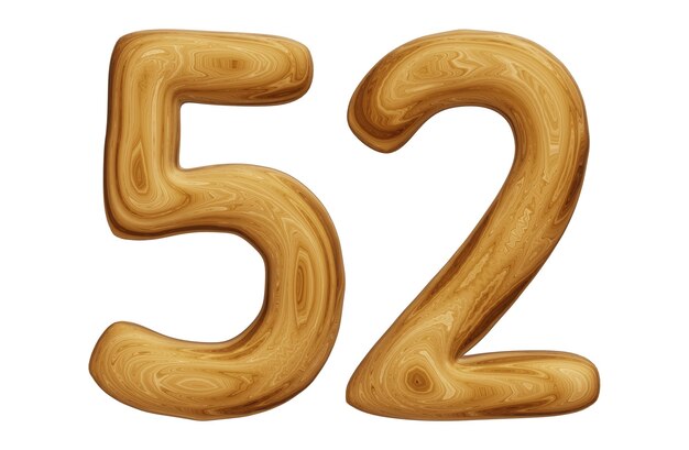 Wooden number 52 for math education and business concept