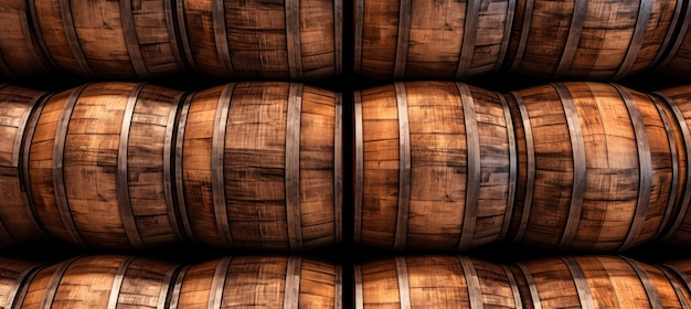 Wooden oak Port barrels in neat rows