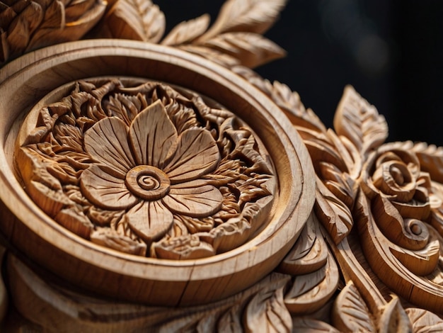 Photo a wooden object with a flower design on it is made from wood