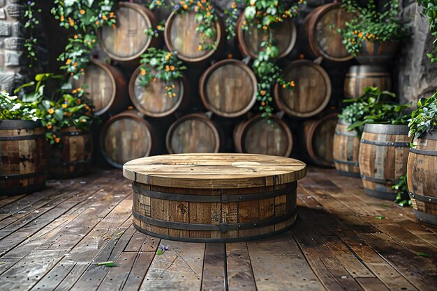 Photo wooden old retro barrel and free space for your decoration