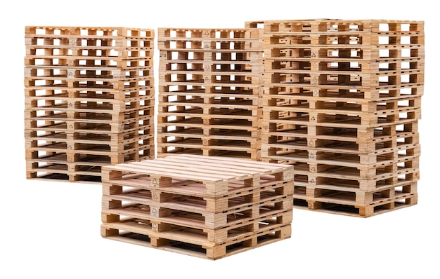 Wooden Pallets Stacked Isolated on White Background Pallets Rack Supplies Warehouse