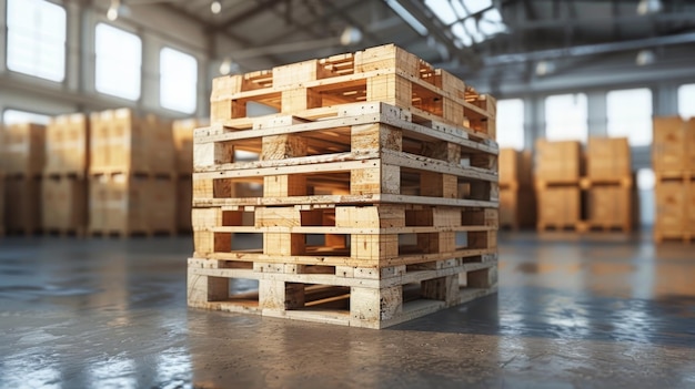 Photo wooden pallets stacked in warehouse