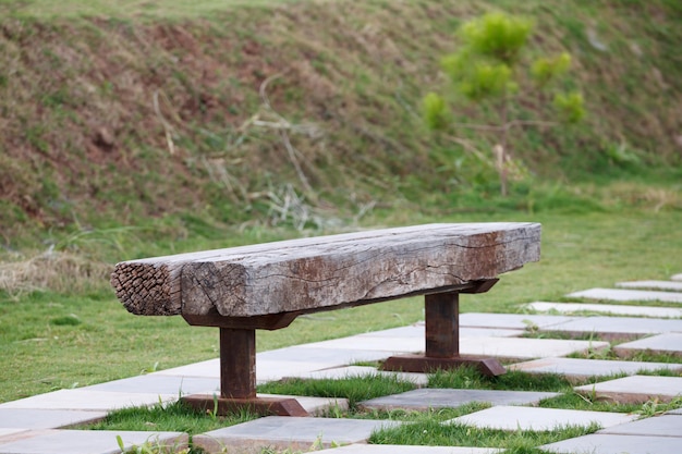 Wooden park bench in garden