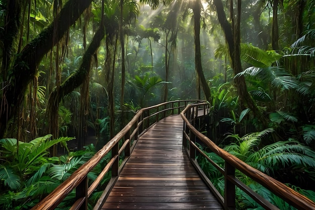 A wooden path amidst the forest