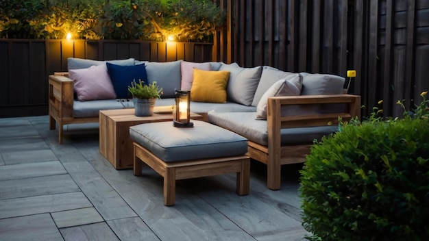 a wooden patio with a bench that says quot relax quot