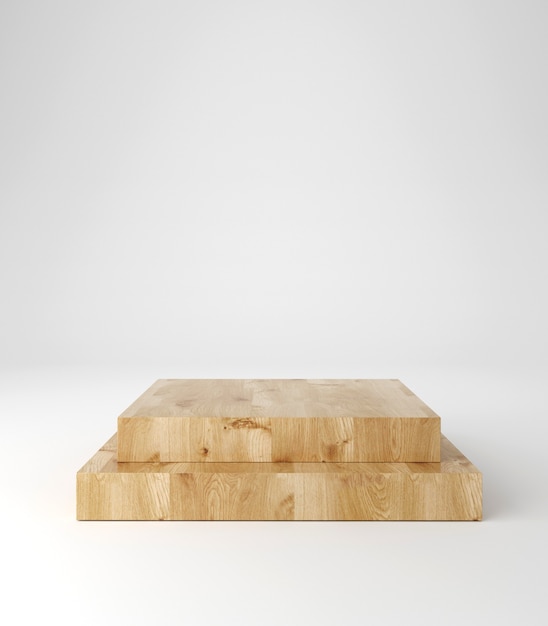 Wooden pedestal podium, square shape, product stand, 3d rendering.