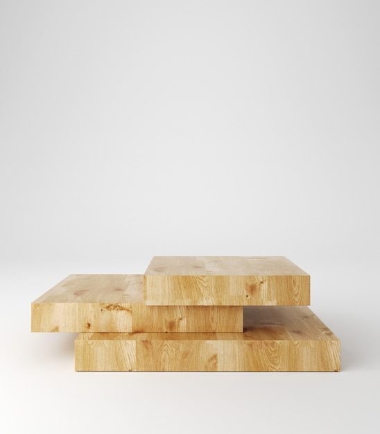 Wooden pedestal podium, square shape, product stand, 3d rendering.