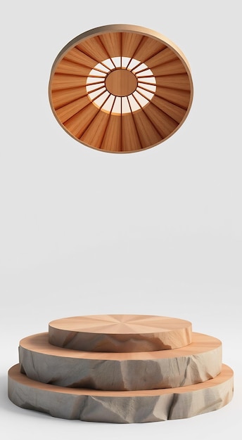 Photo wooden pedestal with a circular ceiling