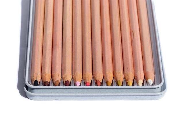 wooden pencil box of various natural colors