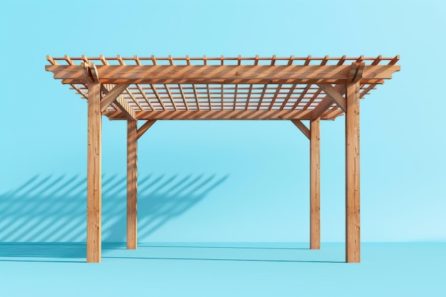 Photo wooden pergola with lattice roof on a blue background