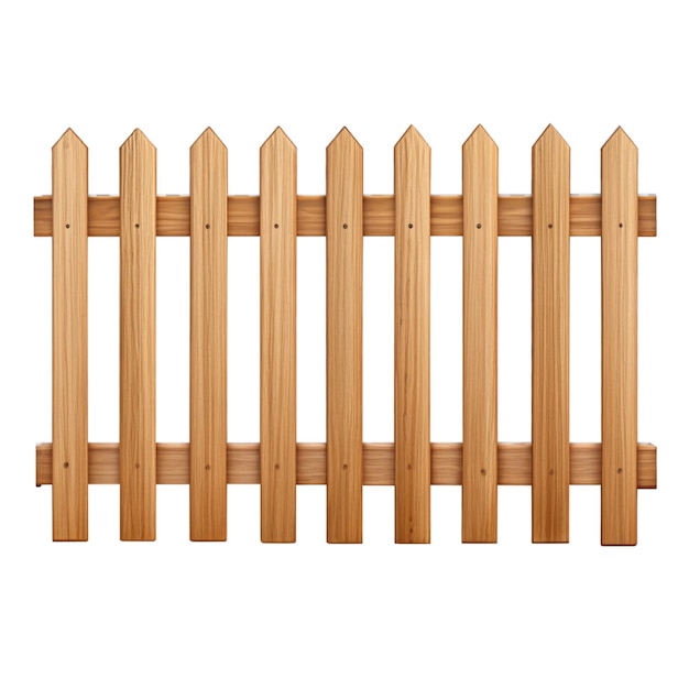 Wooden picket fence isolated on white background