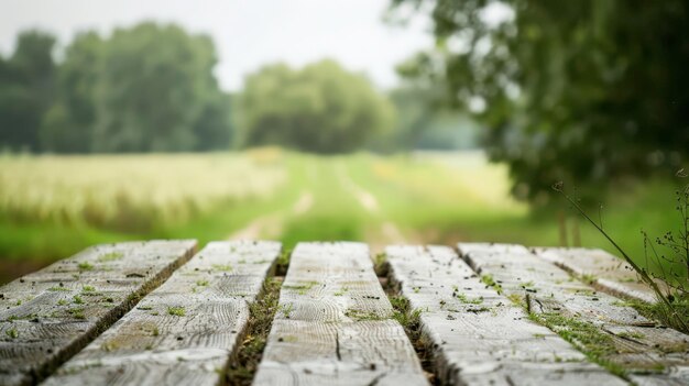 Wooden Picnic Table In A Lush Green Meadow