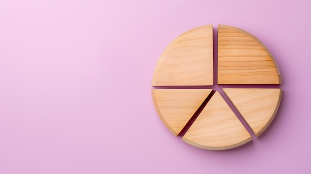 Wooden Pie Chart Blocks on Purple Background Illustrating Financial Investment Analysis