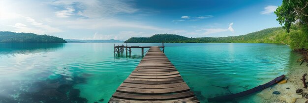 Photo wooden pier extending into serene turquoise waters