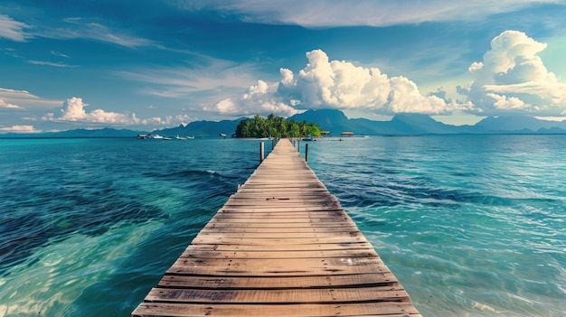 Photo a wooden pier is in the middle of the ocean