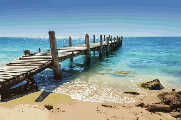 Photo a wooden pier is in the water and the ocean is blue