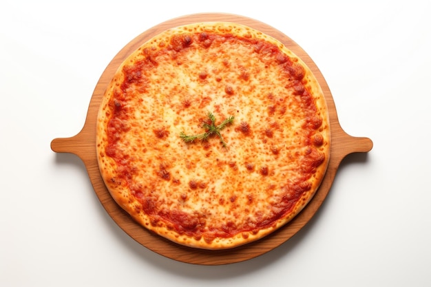 Wooden pizza cheese board on white background with a textured surface