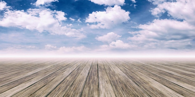 Wooden planks on blue sky background 3d illustration