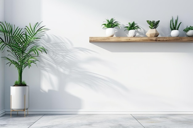 Wooden Plant Shelf Against a Blank Wall