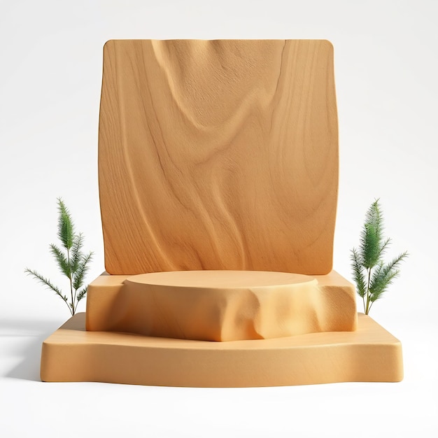 Photo wooden platform podium with plants