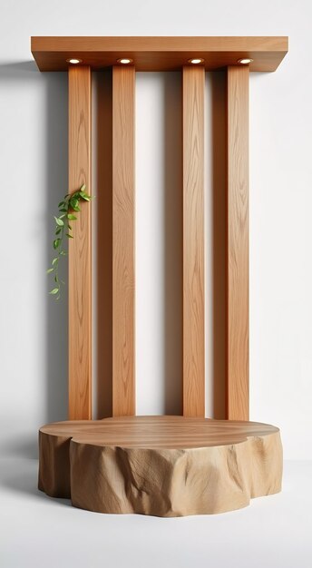 Photo wooden platform with a natural wood texture perfect for product display with a plant on the side