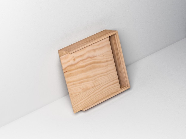 Wooden plywood box Mockup against white wall. 3d rendering