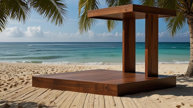 Wooden podium on the beach