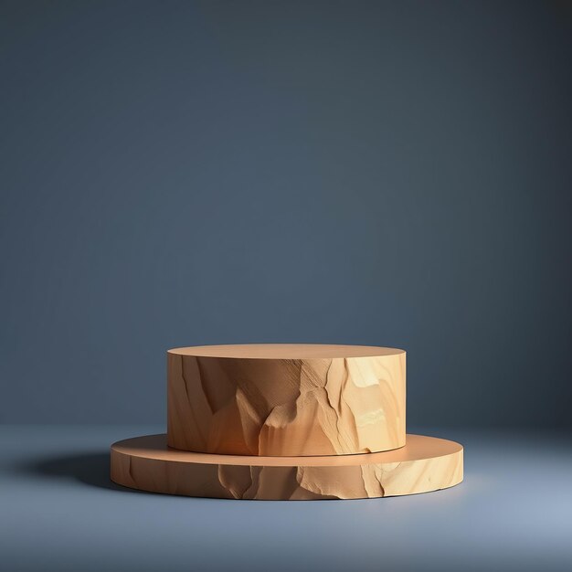 Wooden podium on blue background