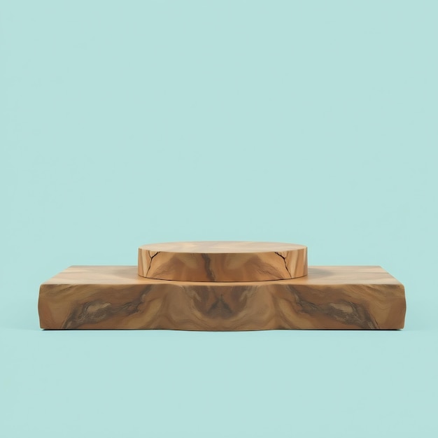 Photo wooden podium on blue background