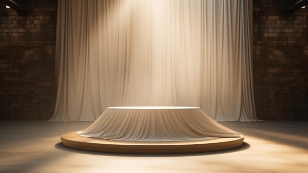 Wooden Podium and Curtain with Vase