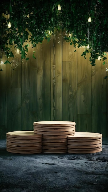 Wooden podium display product stand pedestal showcase product space presentation wood tree nature c