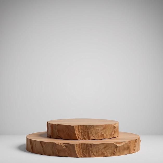 Wooden podium on a light grey background