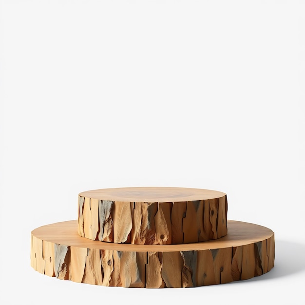 Wooden podium made of tree trunk slices