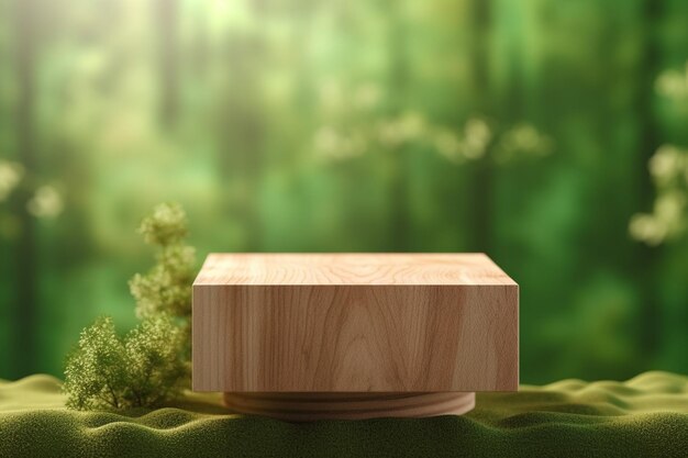 Wooden podium nature background