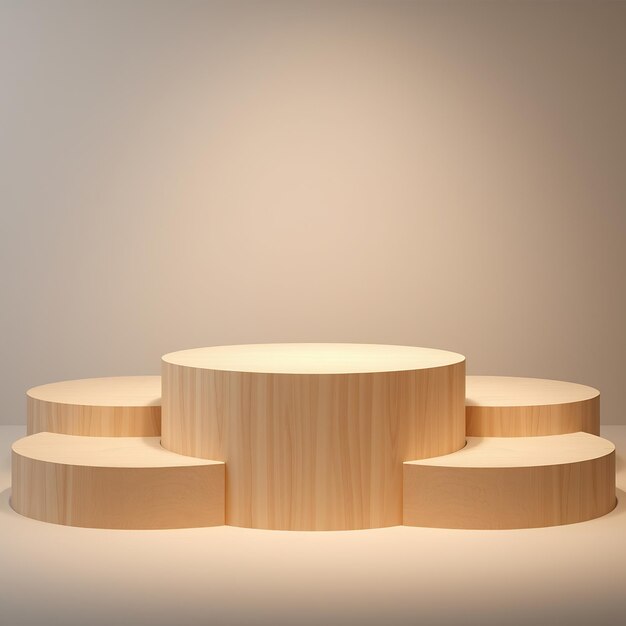 Wooden podium for product display on beige background