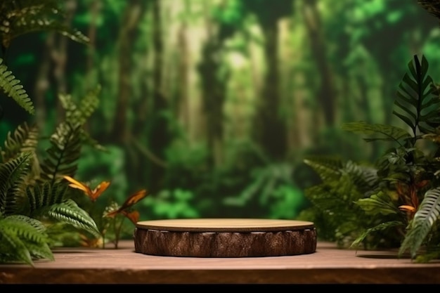 Wooden podium in tropical forest