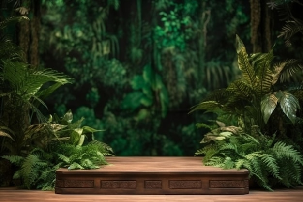 Wooden podium in tropical forest